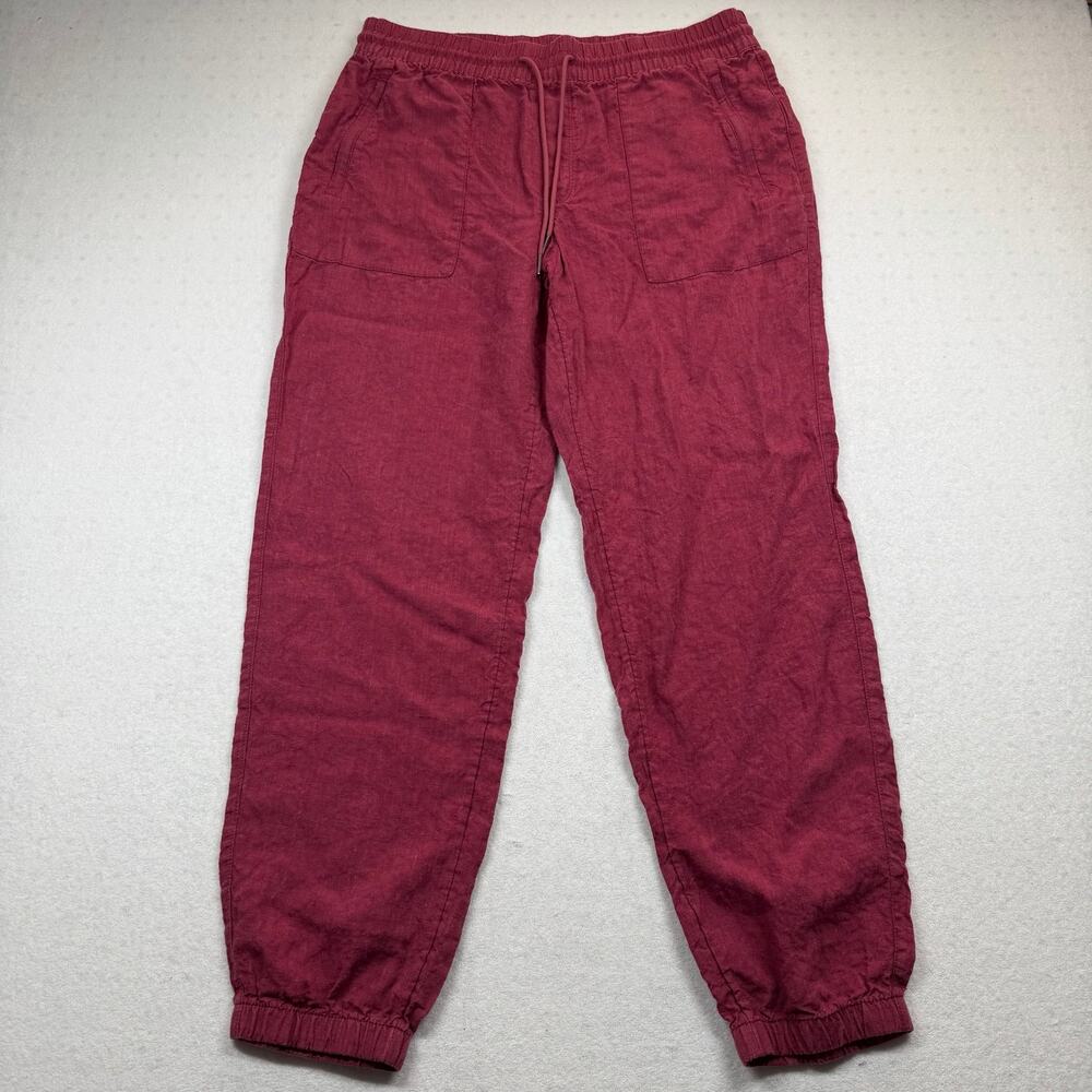 Athleta Cabo Linen Jogger Pants Women’s Size 12 Burgundy Red Drawstring